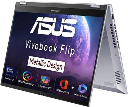 ASUS Vivobook 14 Flip OLED 2025 Copilot+PC, MSO 2024+M365 Basic, AI PC, A-Part Metal Intel Core Ultra 7 256V - (16 GB/512 GB SSD/Windows 11 Home) TP3407SA-QL025WS 2 in 1 Laptop