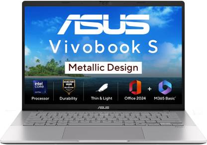 ASUS Vivobook S14 (2025) with Office 2024 + M365 Basic*, Metallic Design, AI PC Intel Core Ultra 7 255H - (16 GB/512 GB SSD/Windows 11 Home) S3407CA-LY084WS Thin and Light Laptop