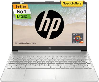 [For ICICI/SBI Credit Card] HP AMD Ryzen 7 Octa Core 5700U – (16 GB/512 GB SSD/Windows 11 Home) 15s- ey2001au Thin and Light Laptop  (15.6 Inch, Natural Silver, 1.69 Kg, With MS Office)
