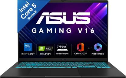 ASUS Gaming V16 (2025) for Creator with Office 2024 + M365 Basic*, AI PC(i5 14th gen) Intel Core 5 210H - (16 GB/512 GB SSD/Windows 11 Home/8 GB Graphics/NVIDIA GeForce RTX 5050/144 Hz) V3607VH-RP037WS Gaming Laptop