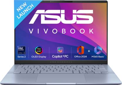 ASUS Vivobook S 14 OLED (2025), Copilot + PC with Office 2024 + M365 Basic*, AI PC Intel Core Ultra 5 226V - (16 GB/512 GB SSD/Windows 11 Home) S5406SA-QD098WS Thin and Light Laptop