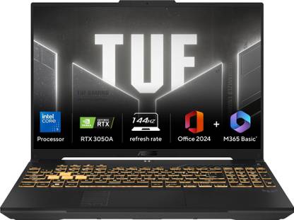 ASUS TUF Gaming F16 (2025) with Office 2024 + M365 Basic*, (i5 14th gen) Intel Core 5 210H - (16 GB/512 GB SSD/Windows 11 Home/4 GB Graphics/NVIDIA GeForce RTX 3050A/144 Hz) FX607VB-RL076WS Gaming Laptop