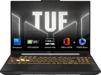 ASUS TUF Gaming F16 (2025) with Office 2024 + M365 Basic*, Intel Core 5 210H - (16 GB/512 GB SSD/Windows 11 Home/4 GB Graphics/NVIDIA GeForce RTX 3050A/144 Hz) FX607VB-RL076WS Gaming Laptop