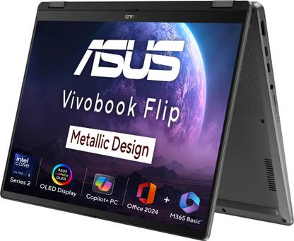 ASUS Vivobook 14 Flip OLED 2025 Copilot+PC, MSO 2024+M365 Basic, AI PC, A-Part Metal Intel Core Ultra 5 226V - (16 GB/512 GB SSD/Windows 11 Home) TP3407SA-QL024WS 2 in 1 Laptop