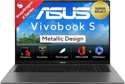 ASUS Vivobook S16 (2025) with Office 2024 + M365 Basic*, Metal Body*, Qualcomm Snapdragon X - (16 GB/512 GB SSD/Windows 11 Home) S3607QA-SH074WS Thin and Light Laptop  (16 inch, Matte Gray, 1.74 Kg, With MS Office)