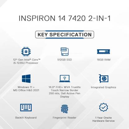 DELL Inspiron Core i5 12th Gen 1235U - (16 GB/512 GB SSD/Windows 11 Home) Inspiron 7420 2 in 1 Laptop