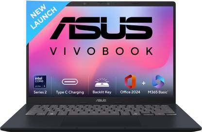 ASUS Vivobook 14 (2025) with Office 2024 + M365 Basic*, AI PC Intel Core Ultra 5 225H - (16 GB/512 GB SSD/Windows 11 Home) X1407CA-LY102WS Thin and Light Laptop