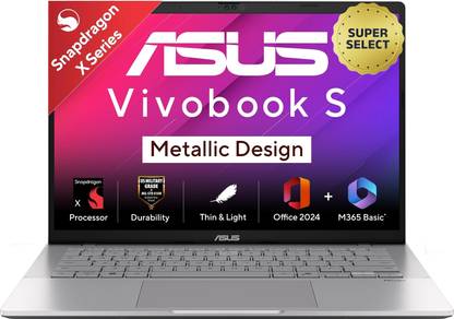 ASUS Vivobook S14 (2025) with Office 2024 + M365 Basic*, Metallic Design, Copilot+ PC Qualcomm Snapdragon X - (16 GB/512 GB SSD/Windows 11 Home) S3407QA-KP020WS Thin and Light Laptop