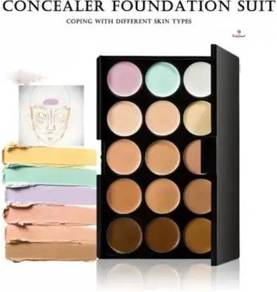 HUDA QUEEN 15Buildable Shades for Dark Circles&Color Correction, with Blender Sponge Puff Concealer