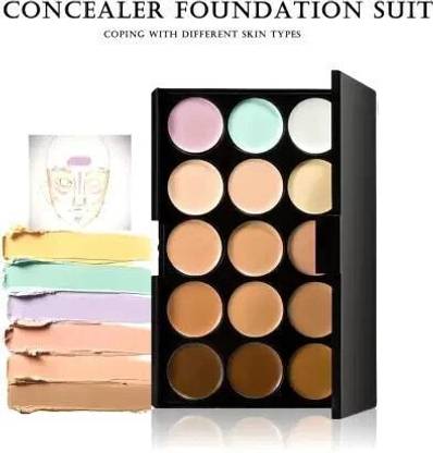HUDA QUEEN Full Coverage Face Palette 15 Colors with Puff Concealer