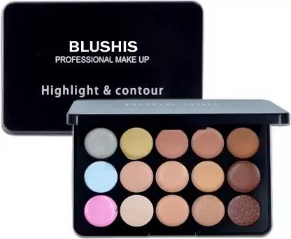 BLUSHIS Beauty 15-Shade Highlighter & Contour Palette: Concealer, Blush for Face Makeup Concealer