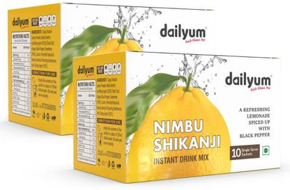dailyum Instant Nimbu Shikanji Drink Mix|Lemonade with Vit C, Calcium & Iron| 20 Sachets