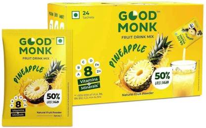 Good Monk Pineapple Instant Fruit Drink Mix, 50% Less Sugar with 8 Vitamins & Minerals