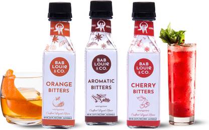 BAB LOUIE & CO. Cocktail Bitters Combo, Aromatic Spiced, Orange & Cherry