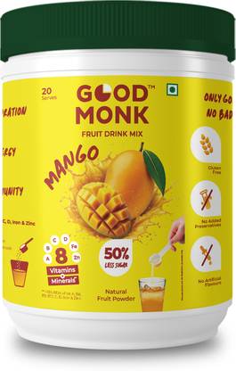 Good Monk Instant Fruit Drink Mix - Mango, 50% Less Sugar with 8 Vitamins & Minerals