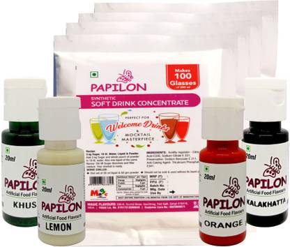 Papilon WELCOME DRINK COMBO OF 4 FLAVOURS- Lemon, Orange,Khus, Kalakhatta
