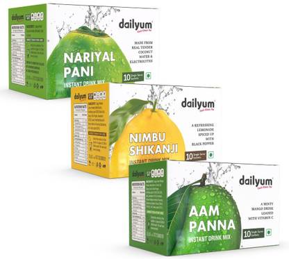 डाइलयुम Instant Drink Mix|Nimbu Shikanji Box,Aam Panna Box & Nariyal Pani Box|30 Sachets