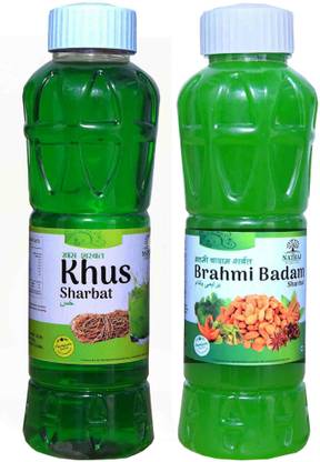 NATRAJ The Right Choice Khus Sharbat & Brahmi Badam Sharbat Syrup (Pack of 2 x 750 ml Bottle)