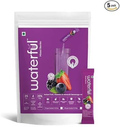 Waterful Mixed Berries 30gms X 5 Sachet,Hydration drink,Flavourd Water,Instant Powder Mix