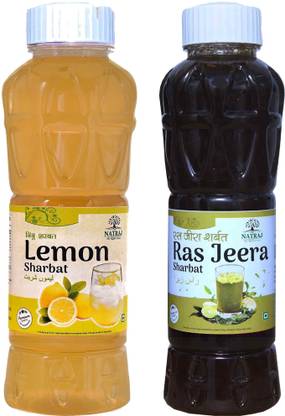 NATRAJ The Right Choice Lemon Sharbat & Jal Jeera Sharbat Syrup (Pack of 2 x 750 ml Bottle)