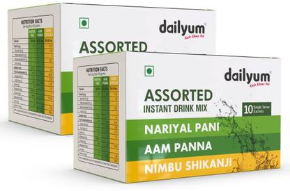 dailyum instant Drink Mix|Nimbu Shikanji, Aam Panna, Nariyal Pani|20 Sachets
