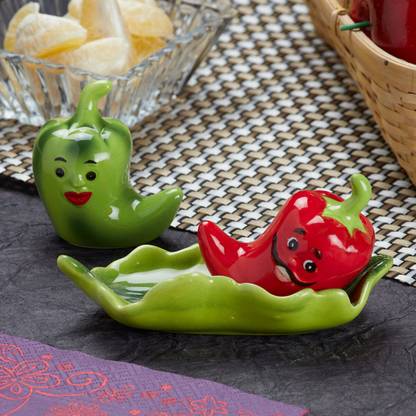कोटी Ceramic Salt Pepper Container Set with tray for Dining Table (9967) 2 पीस सॉल्ट एंड पैपर सेट
