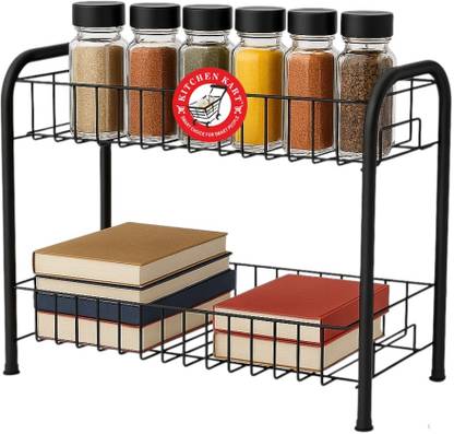 KITCHEN KART 2-Tier Metal Home-Kitchen Countertop Spice Rack Container Organizer (DIY) Steel Wall Shelf