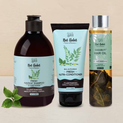 Nat Habit Rosemary Hair Oil, Shampoo and Conditioner Combo | 3-in-1 Complete Hair Care Kit