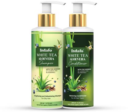 Indalo White Tea Aloevera Strengthening Hair Shampoo & Conditioner for Oily Hair-Combo