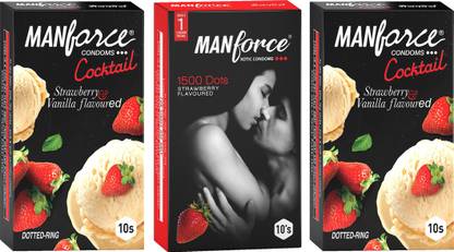 MANFORCE Cocktail Vanilla, Strawberry And Cocktail Vanilla Flavoured Condom