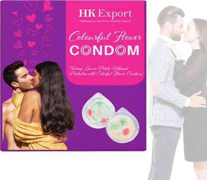 HK एक्सपोर्ट अल्ट्रा-थिन डॉटेड एंड फ्लावर टाइप फॉर मेन रियल फील प्लेज़र, (1 बॉक्स =2 शीट) कंडोम
