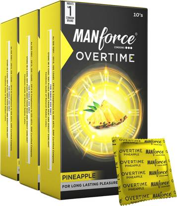 MANFORCE Overtime Pineapple 3in1 (Ribbed, Contour, Dotted) Condoms - 10 Pieces x Pack of 3 Condom