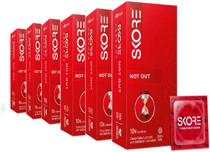 SKORE NotOut Climax Delay With 1500+ Raised Dots Condoms | 60 Sheet | Pack of 6 Condom