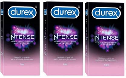 DUREX Intense Stimulating Condoms with Desirex Gel, 30 Sheets (Pack of 3) IN50 Condom
