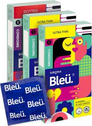 Bleu Condoms Combo Pack with Ultra Thin (Pack of 2) & Dotted (Pack of 1) Condom