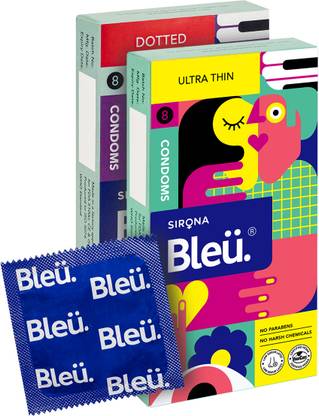 Bleu 100% Natural Latex Condoms Combo Pack with Ultra Thin & Dotted Condom