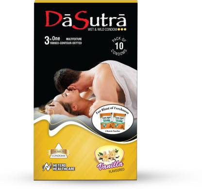 Da Sutra Wet and Wild Condoms in 3 Flavors - Vanilla - Pack of 3 Condom Condom