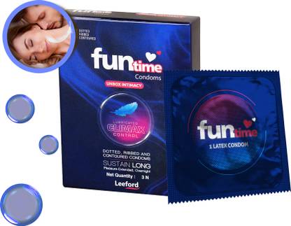 Funtime Dotted, Ribbed & Contoured Lubricated Climax Control Condom | 3N Each Condom