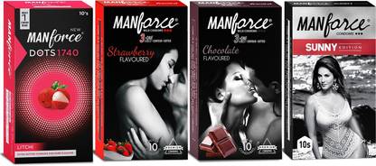MANFORCE Mankind Condoms Combo Pack (Strawberry, Chocolate, Litchi, Sunny Flavoured)- 10 Pieces (Pack of 4) Condom