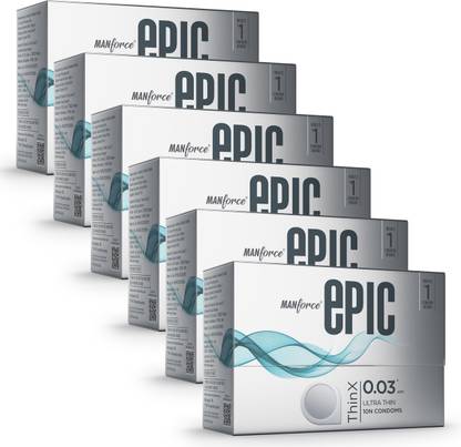 MANFORCE Epic Thinx Condoms for Men| Ultra Thin with 0.03 mm Thickness | 10 Count x 6 Condom