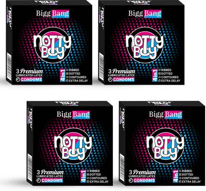 NottyBoy Ribs, Dots, Contour With Delay Effect (3sx4) - 4inOne Condom