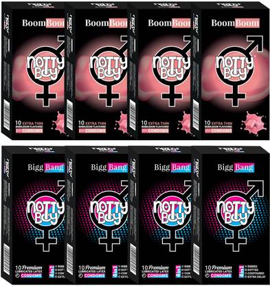 NottyBoy Super Value Pack Bubblegum Flavour & 4 IN 1, Dotted, Ribbed, Extra Time, Thin Condom