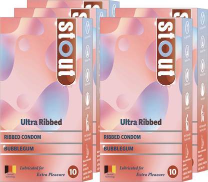 Stout Ultra Ribbed Bubblegum Flavoured Condoms for Men|Lubricated & ribbed Condom