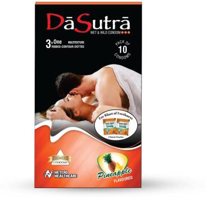 Da Sutra Wet and Wild Condoms 10's pack in Pineapple Flavour Condom