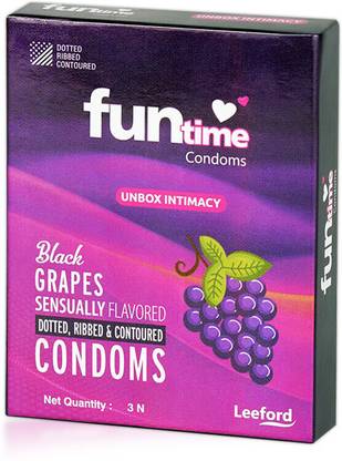 Funtime Dotted, Ribbed & Contoured Black Grapes Flavored Condom | 3N Each Condom