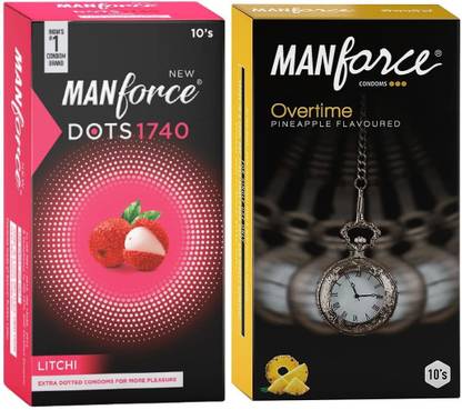 MANFORCE LITCHI DOTS 1740 , OVER TIME PINEAPPLE FLAVOUR COONDOM Condom