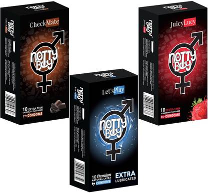 NottyBoy Extra Lubricated Plain, Fruit Banana and Strawberry Flavoured Combo Pack Condom