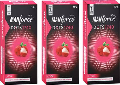 MANFORCE LITCHI FLAVOUR LUXURY 1740 DOTTED 3 PACK WILD CONDAM Condom