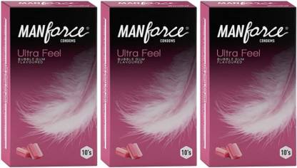 MANFORCE ULTRA THIN COMBO CONDOM, BUBBLEGUM FLAVOURED CONDOM, PACK OF 3 Condom  (Set of 3, 30 Sheets) at Rs. 399