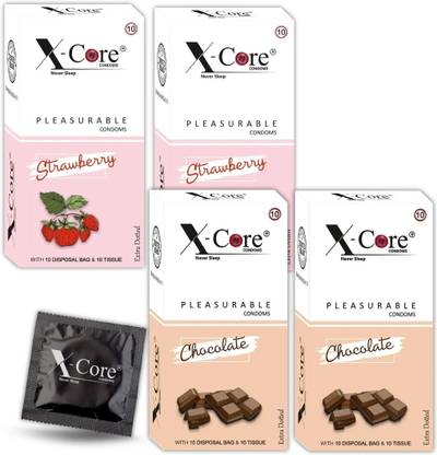 X-Core dotted condoms- 40 pcs flavored condoms, with 40 pcs. DISPOSAL POUCHES & 40 pcs. TISSUE PAPERS, Free of chemicals like paraben, Flavors-(chocolate & Strawberry), 4×10's box= 40 PCS. Condom